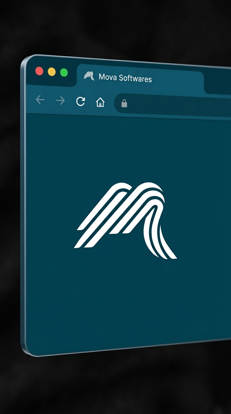 Mockup de navegador com site institucional desenvolvido pela Mova Softwares Guarapuava